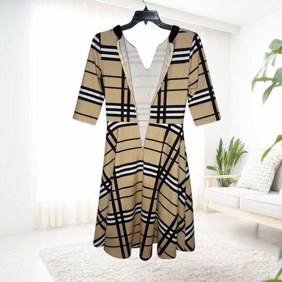 SHEIN Tan & Black Plaid Fit-and-Flare Dress w/ Pockets • Size Small - Picture 8 of 14